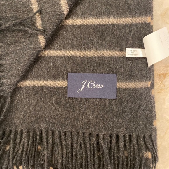 J. Crew Home Striped 100% Cashmere Throw Blanket - Grey/Tan NWOT - Picture 4 of 6